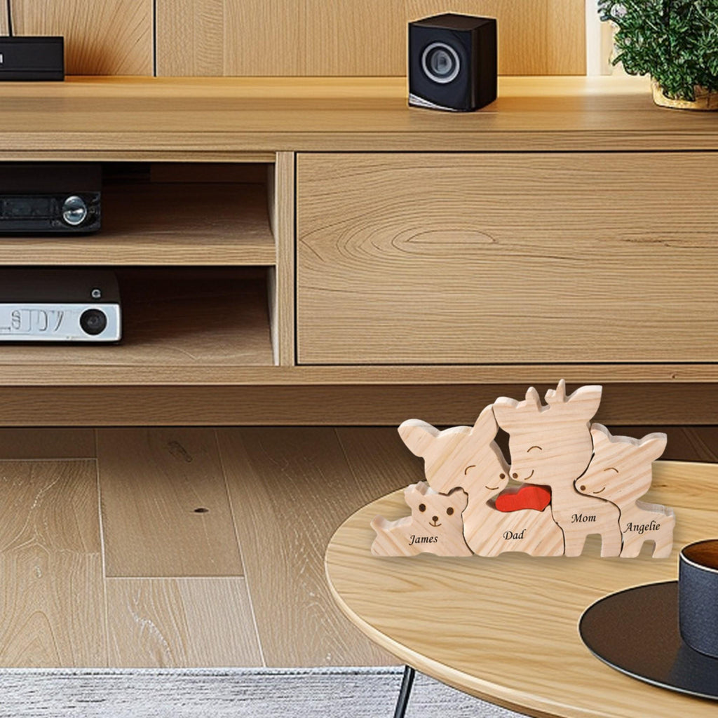 Wooden Deer Family Puzzle, 2-5 Deer Family Jigsaw Decor, Wedding Anniversary Birthday Gifts for Mom Dad Friend Couples Animal Family Decor