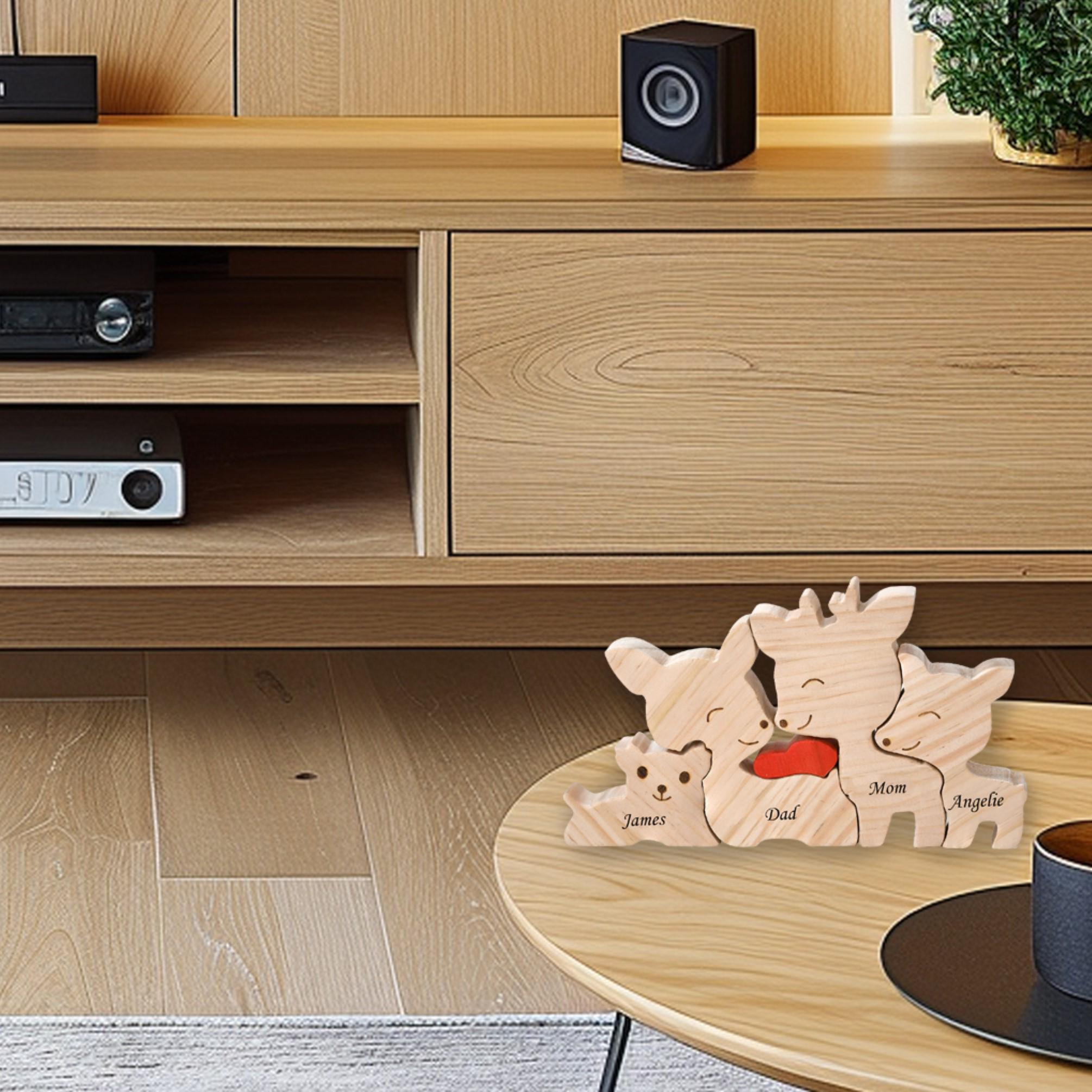 Wooden Deer Family Puzzle, 2-5 Deer Family Jigsaw Decor, Wedding Anniversary Birthday Gifts for Mom Dad Friend Couples Animal Family Decor