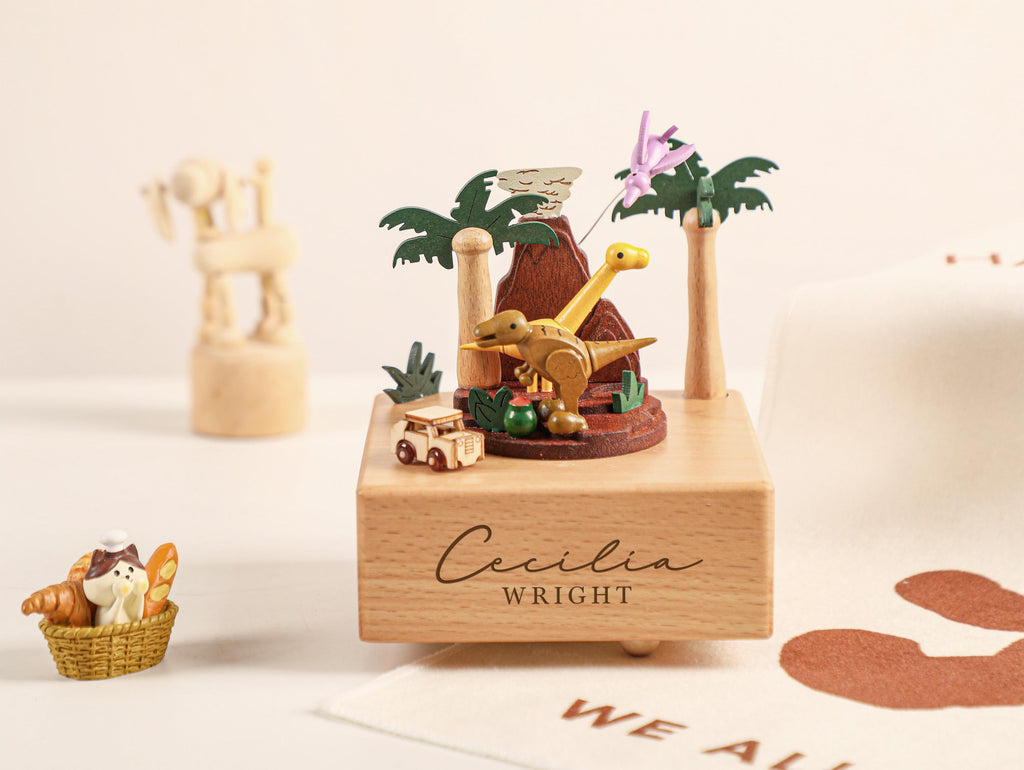 Dinosaur Park Music Box, Wooden Music Box, Custom Wooden Handmade Music Box, 1st Birthday, Personalised Music Box Gift, Baby Shower Gift
