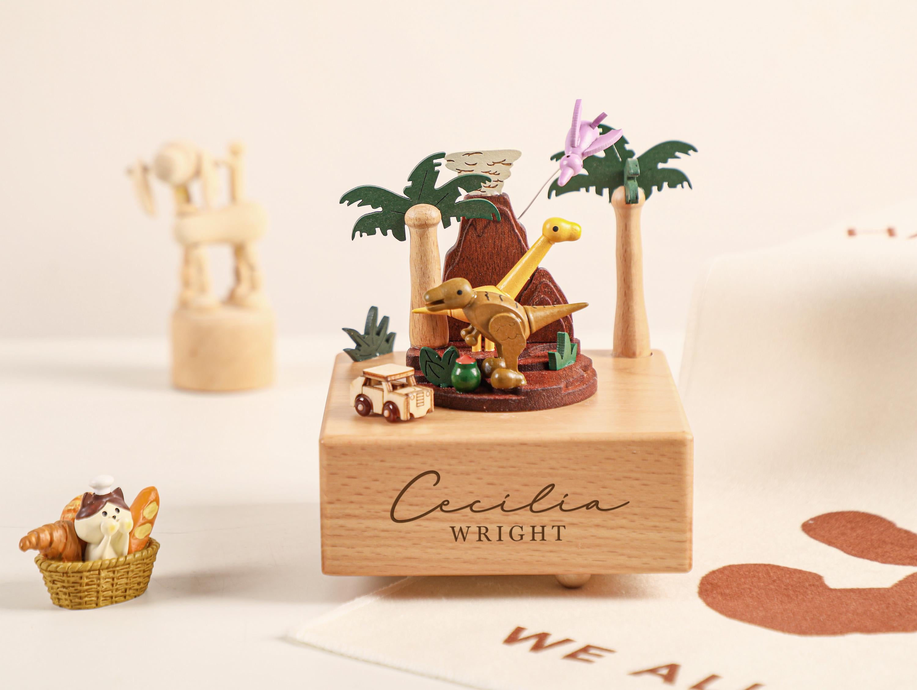 Dinosaur Park Music Box, Wooden Music Box, Custom Wooden Handmade Music Box, 1st Birthday, Personalised Music Box Gift, Baby Shower Gift