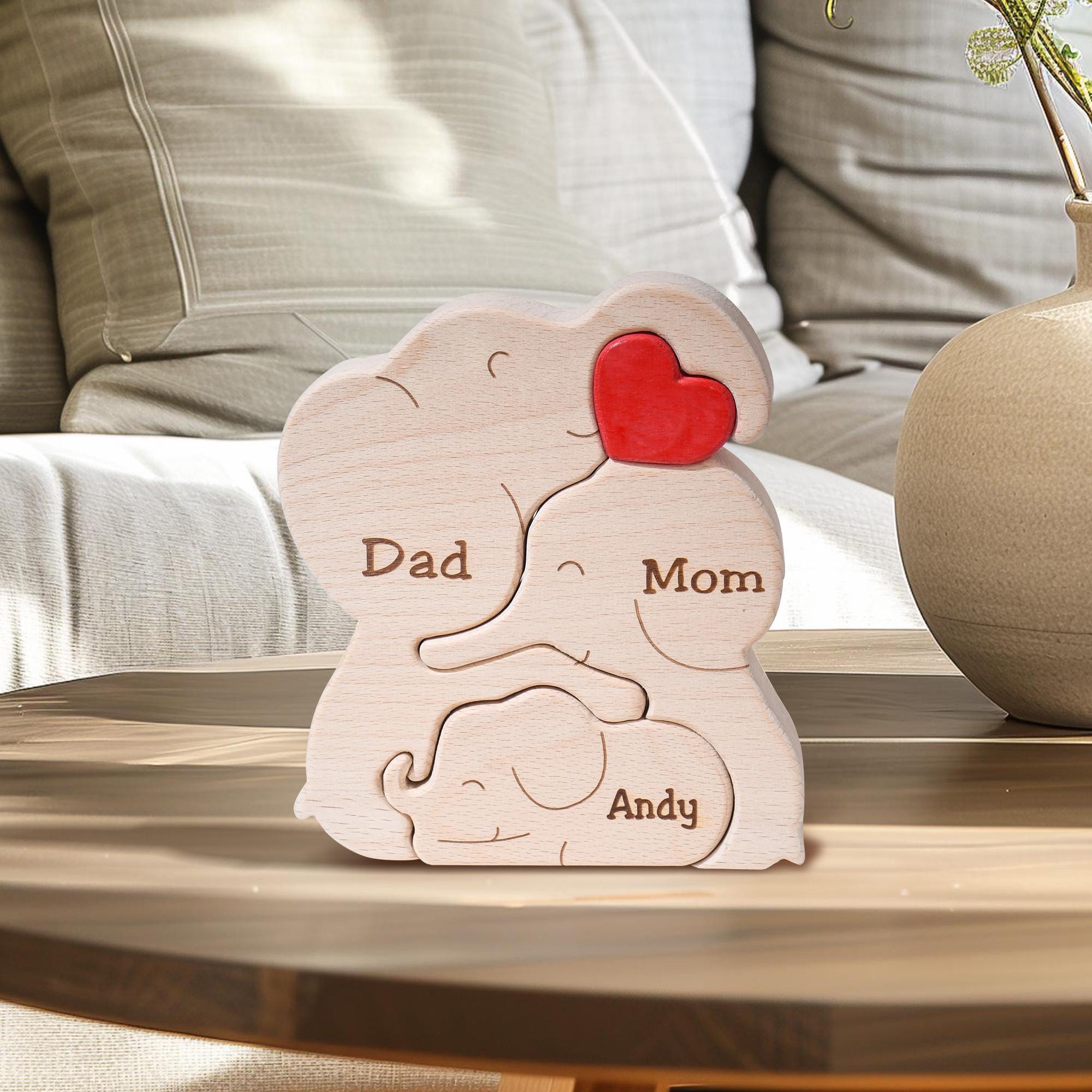 Custom Elephant Family Name Puzzle, Engraved Elephant Family Puzzle, Family Keepsake Gift, Gift for Parents, Gift for Wife, Nursery Decor