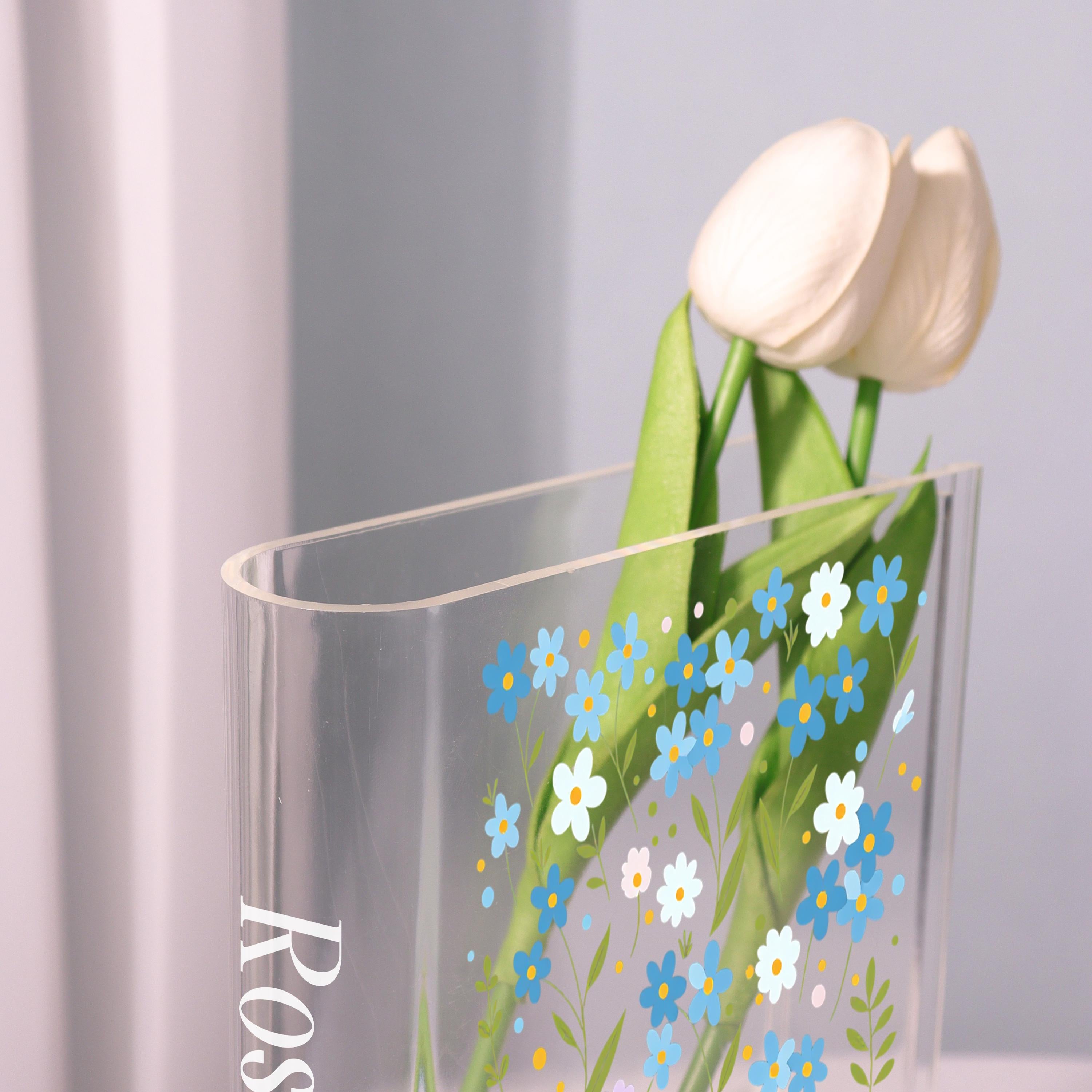Blue Daisy Acrylic Book Vase, Wildflower Pattern Bookish Vase, Cottagecore Book Shaped Vase, Minimalist Flowers,custom Gift for Flower Lover