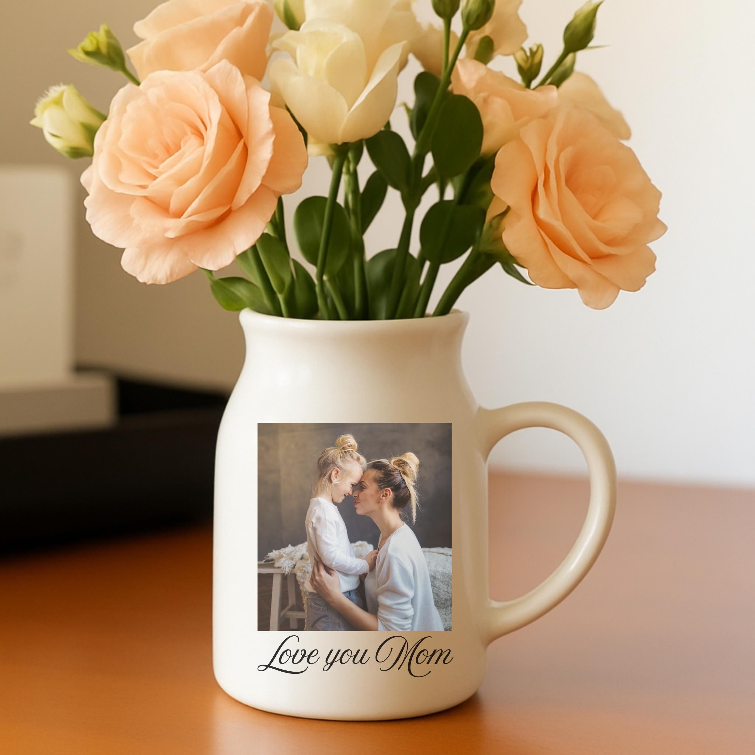 Personalised Nana Grandma Floral Ceramic Vase, Custom Photo Mother's Day Flower Vase, Mothers Day Gift, Personalized Photo Gifts, Nana Gift