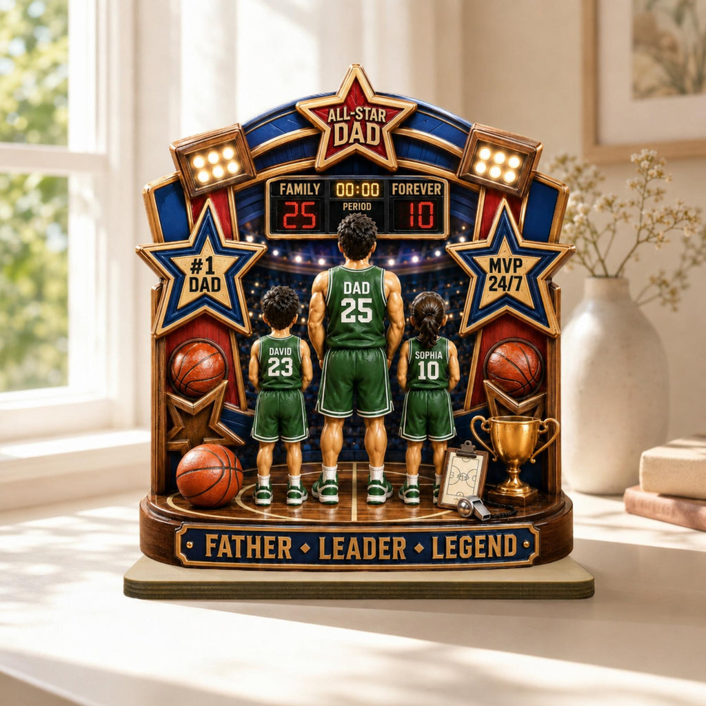 Personalized All Star Dad Gift, Custom Kids Names Basketball Plaque, Father Leader Legend Gift, Father’s Day Wood Sign