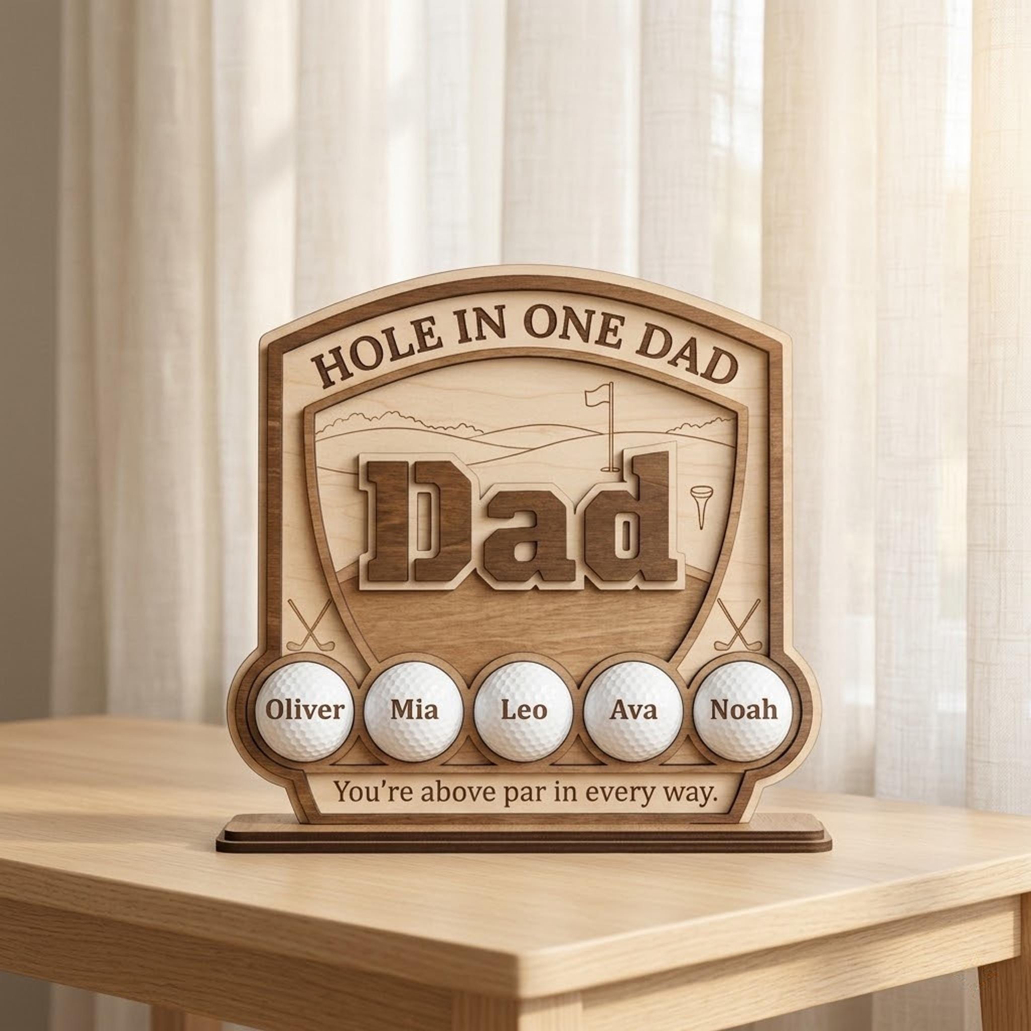 Personalized Golf Dad Sign, Hole in One Dad Gift, Custom Wooden Father’s Day Plaque, Golf Lover Gift From Kids