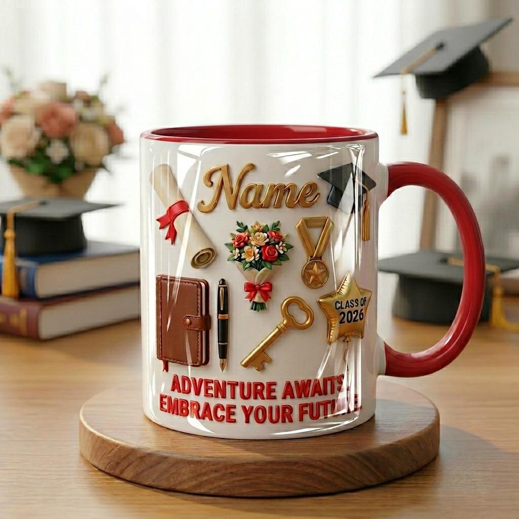 Personalized Graduation 2026 Mug, Faux 3D Effect Ceramic Coffee Cup, Custom Senior Keepsake Gift, Congrats Grad Mug