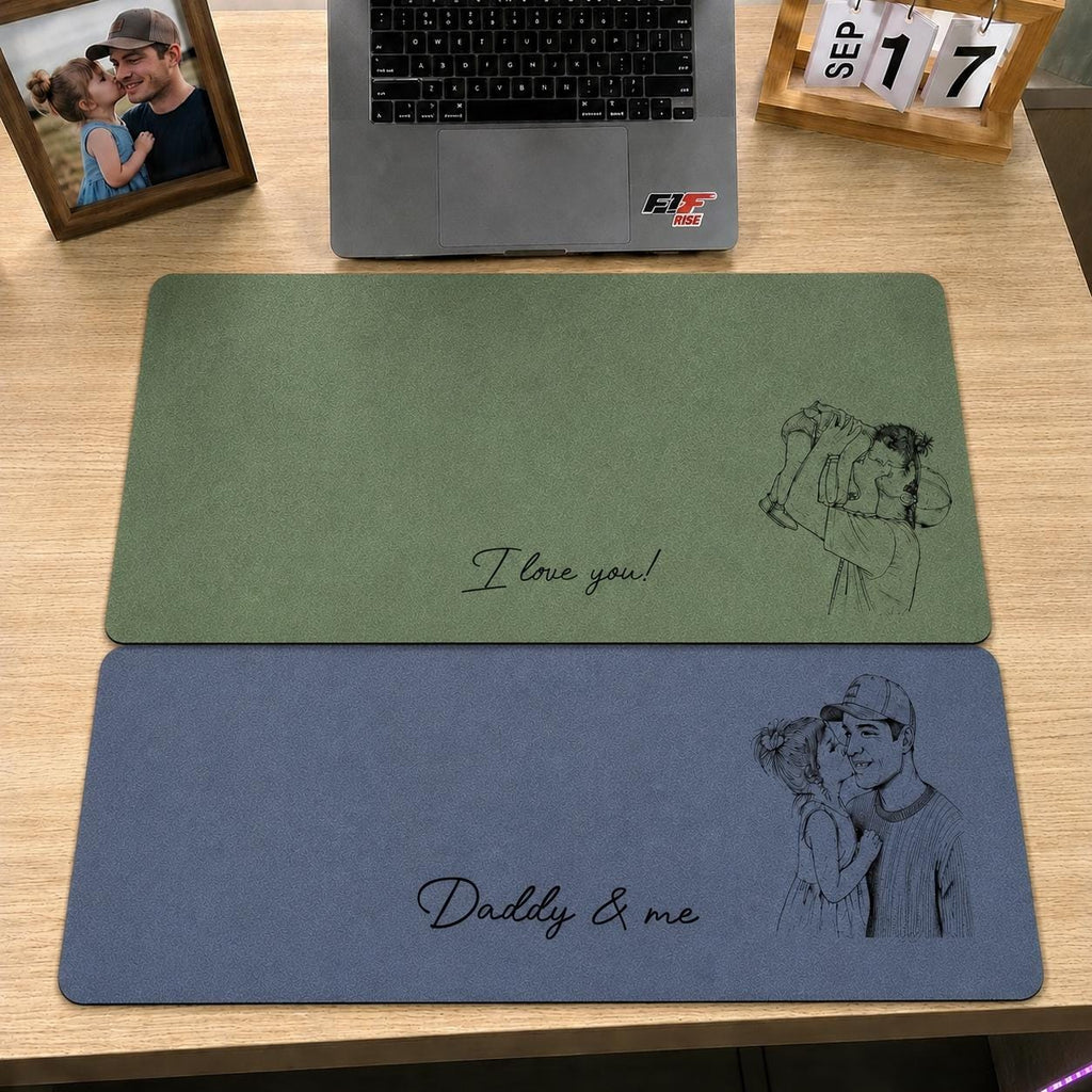 Personalized Papa Picture Sketch Line Art Desk Mat, Custom Photo Dad Birthday Gift, Father's Day Gift for Husband, Dad Portrait Mouse Pad