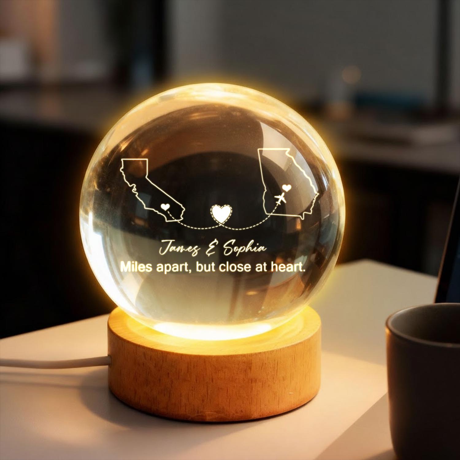 Custom Two-location Crystal Ball LED Night Light_ Long-distance Love Gift, Distance Relationship Lamp for Couples