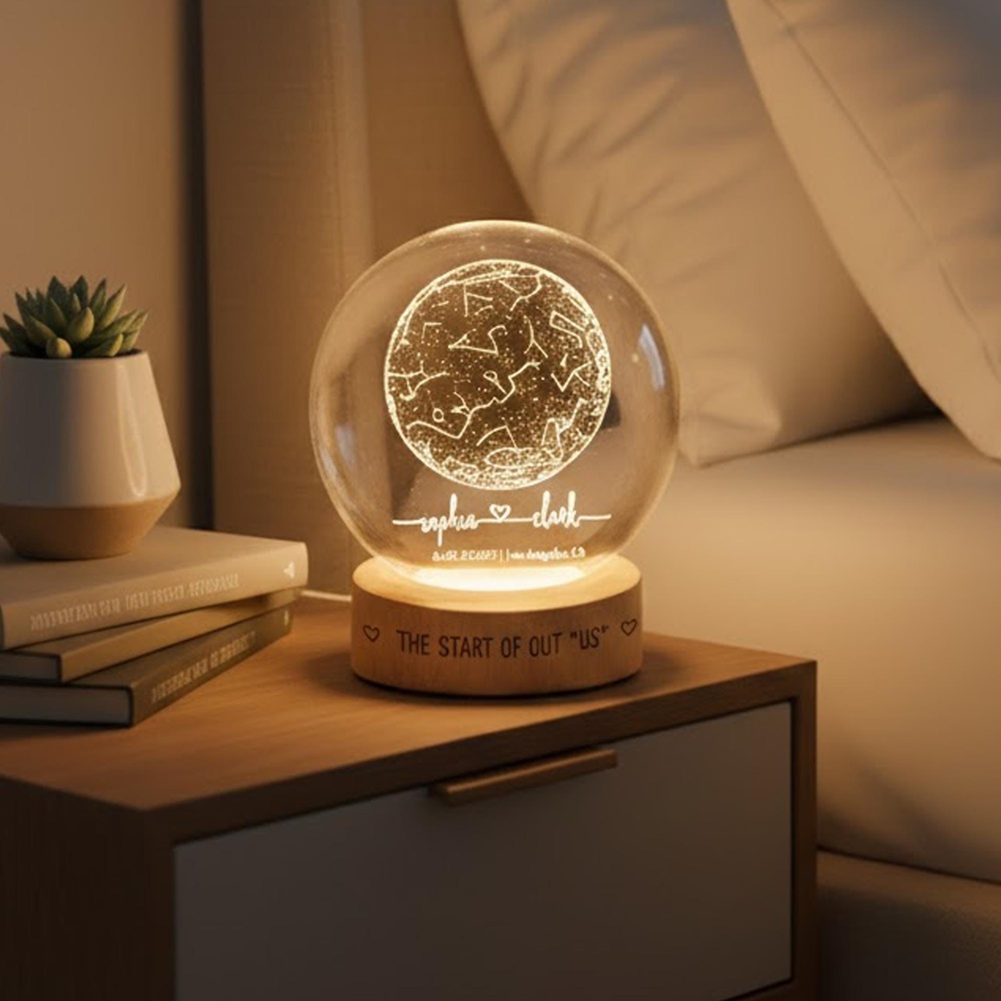 Personalized Star Map Night Light, Custom Night Sky Gift, Star Map by Date, Crystal Ball LED, Valentine's Day Gift for Couple,boyfriend,wife