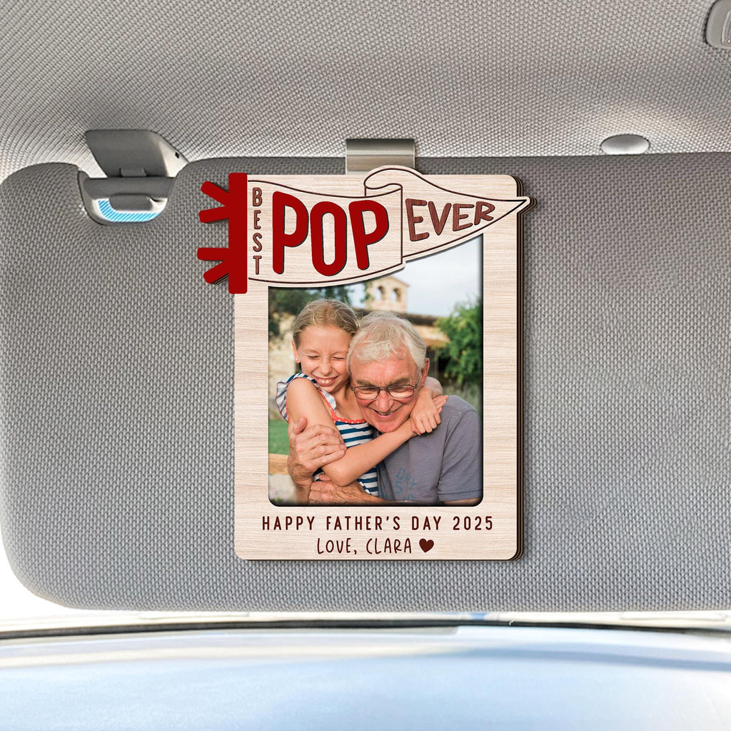 Custom Fathers Day Car Visor Clip Photo Frame, Custom Photo Sun Visor Clip for Dad Grandpa, Fathers Day Gift From Kids, Family Photo Gift