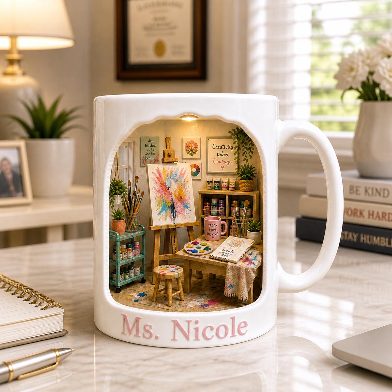Personalized Teacher Mug, Art Teacher Gift, Custom Name Coffee Cup, Teacher Appreciation Gift, Art Classroom Mug