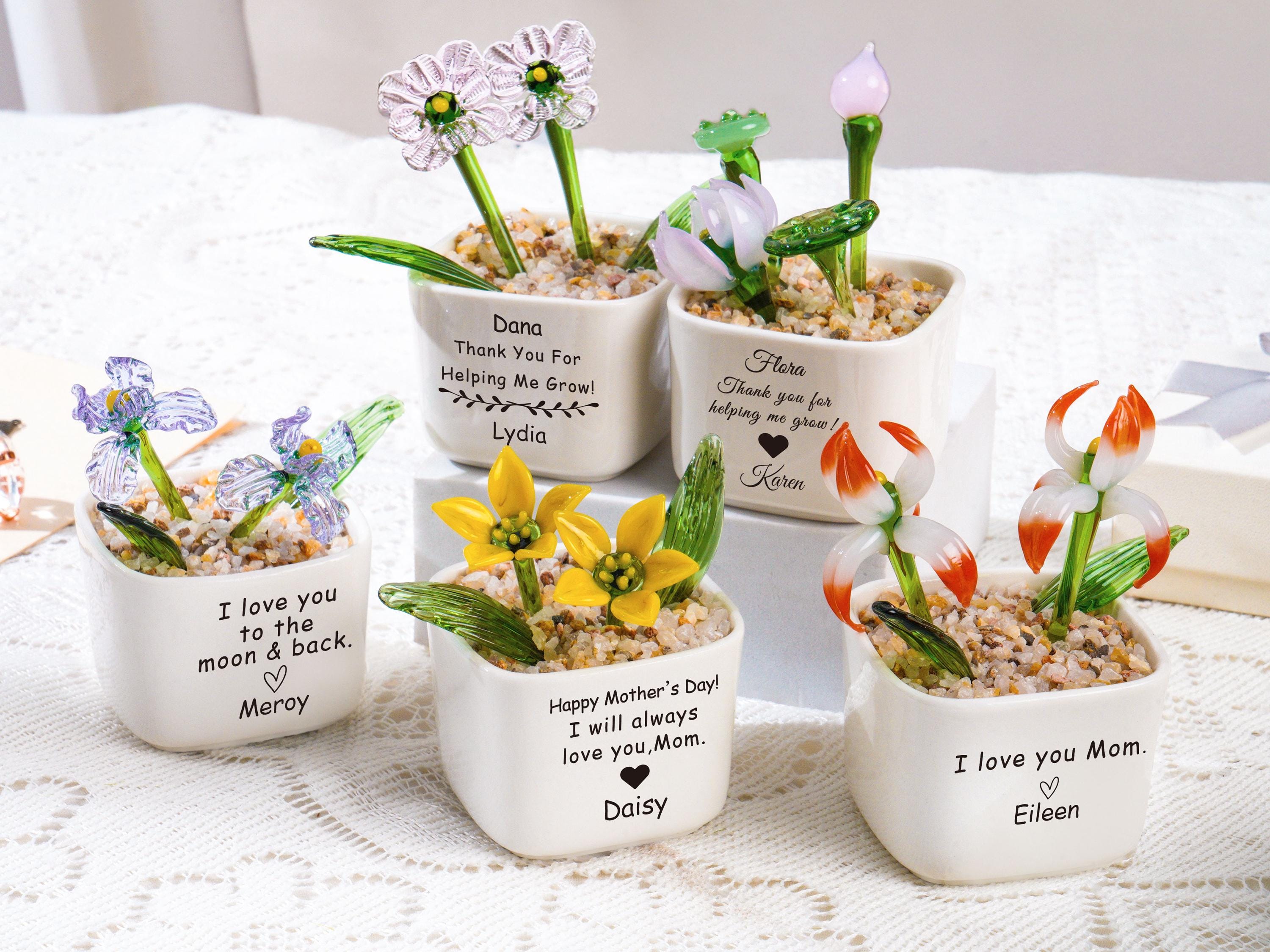 Custom Birth Month Glass Flower Pot, Handmade Gift for Mom, Grandma, Unique Birthday Gift, Personalized Birth Flower Gift, Mother's Day Gift