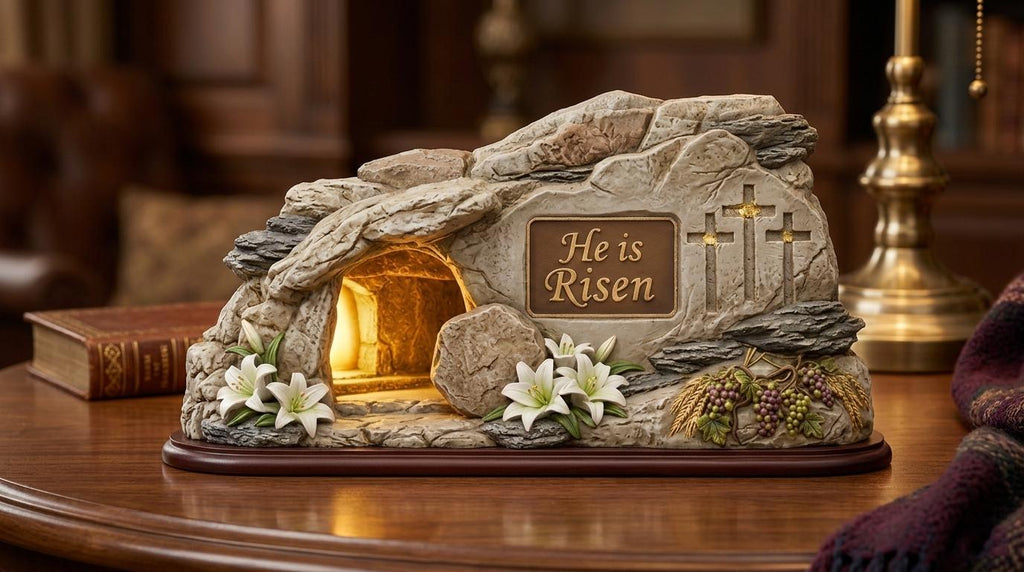 He is Risen Resurrection Tomb Statue - Elegant Christian Easter Home Decor - Lighted Religious Shelf Decor - Easter Celebration Gift