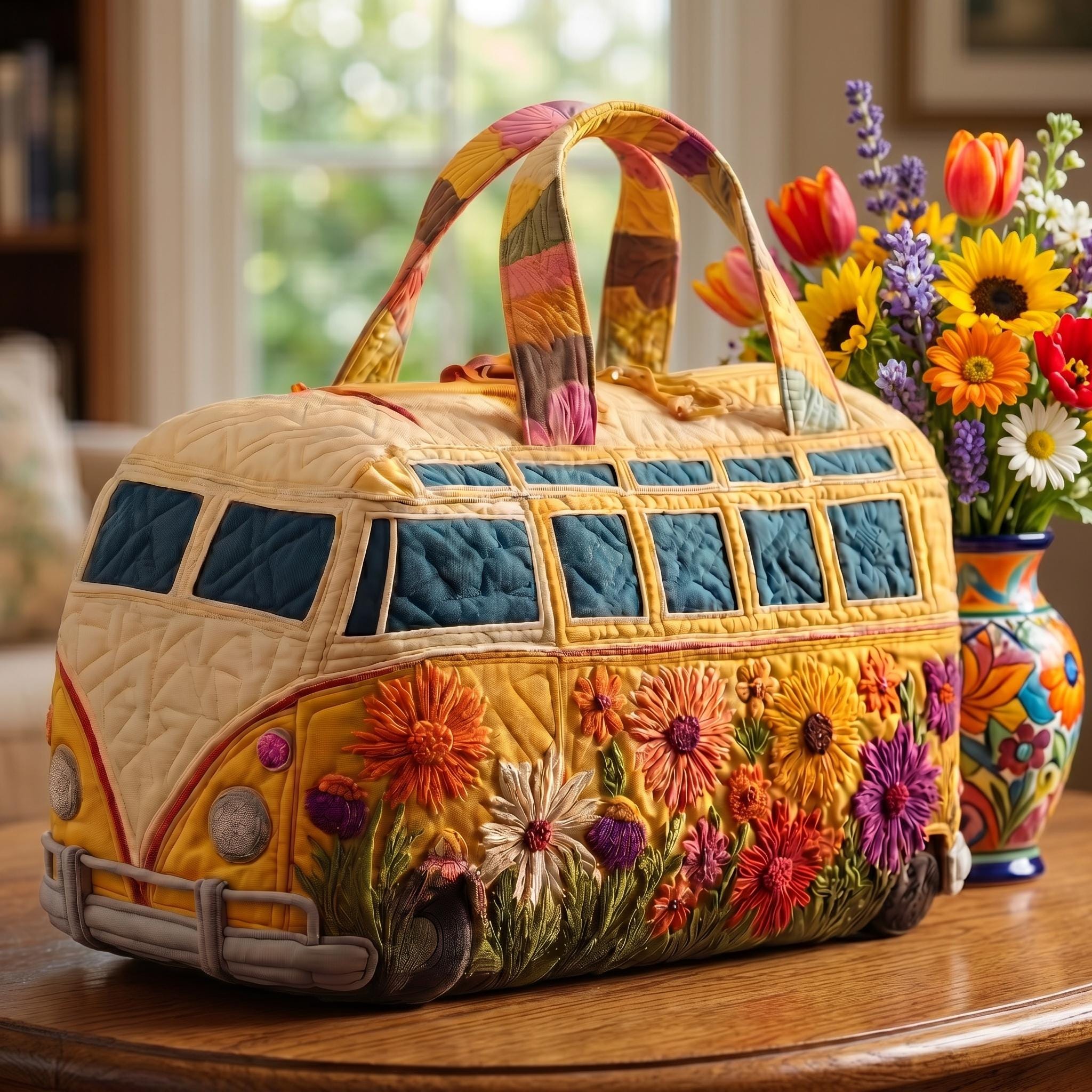 Quilted Book Lover Duffle Bag, Vintage Floral Library Travel Tote, Bookish Weekender Bag, Reader Gift, Floral Book Bag (Copy)