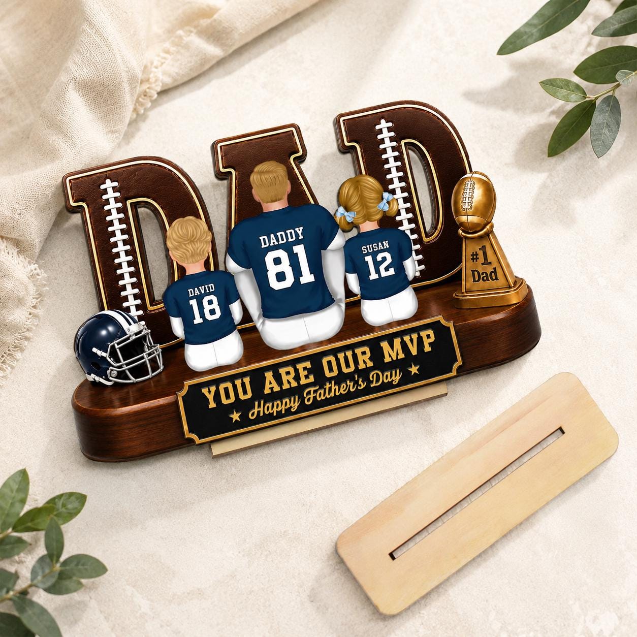 Personalized Football Dad Wooden Block, Daddy's Dream Team, Dad Gift, Sports Dad Decor, Father’s Day Gift, American Football Dad Coach Gifts