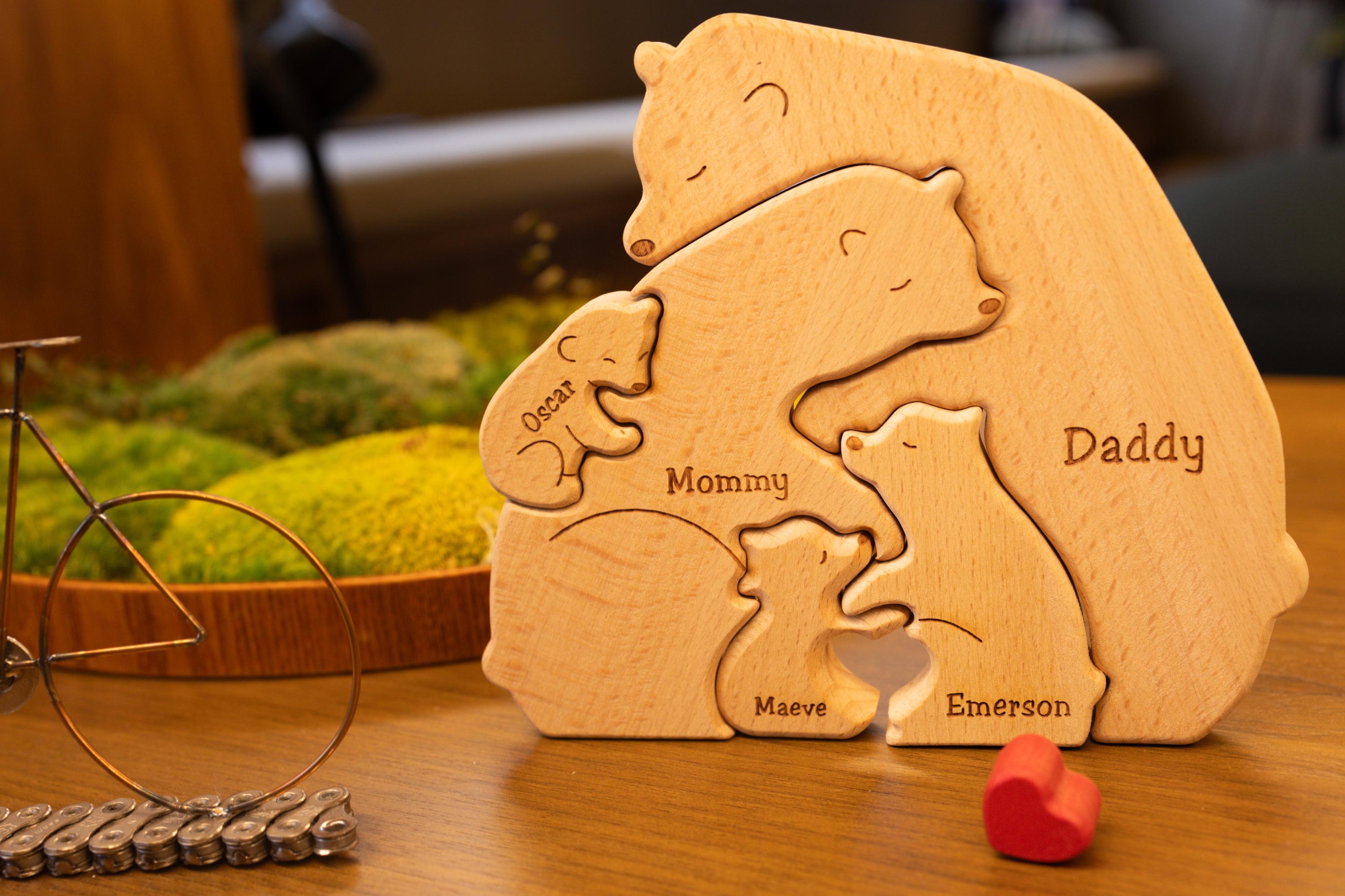 Personalized Wooden Bear Family Puzzle, Baby Puzzle, Family Name, Gift for Dad, and Unique Home Decor, Gift for Parents, Gift for Mum