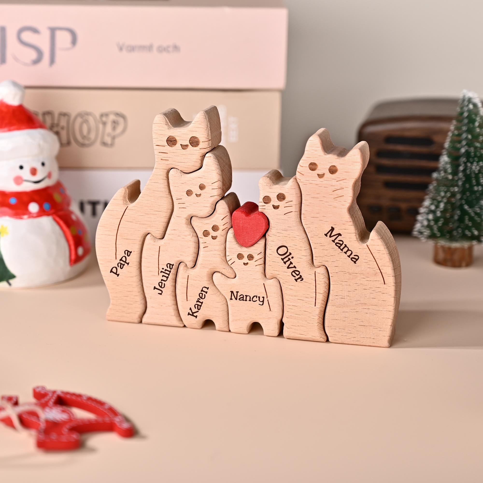 Personalized Wooden Cat Family Name Puzzle, Custom Wooden Cat Blocks, Unique Home Decor Gift, Christmas Gifts, Family Keepsake