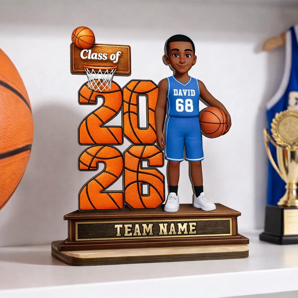 Custom Basketball Senior Class of 2026 Sign, Personalized 2-layered Wooden Plaque, Graduation Gift for Son, Daughter, Basketball Player Gift