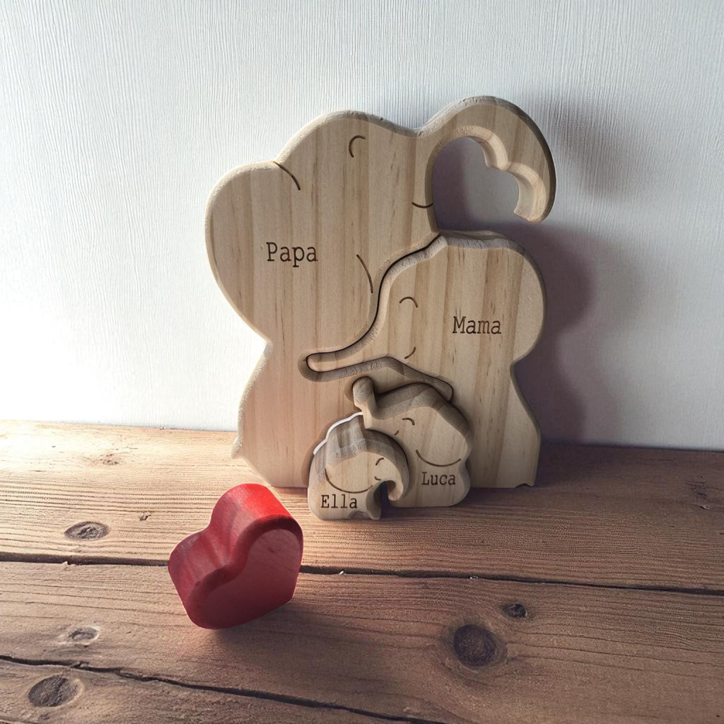 Personalised Wooden Elephant Family Puzzle, Unique Xmas Present, Family Decor, Elephant Gift, Gift for Mum, Family Keepsake, Adoption Gifts