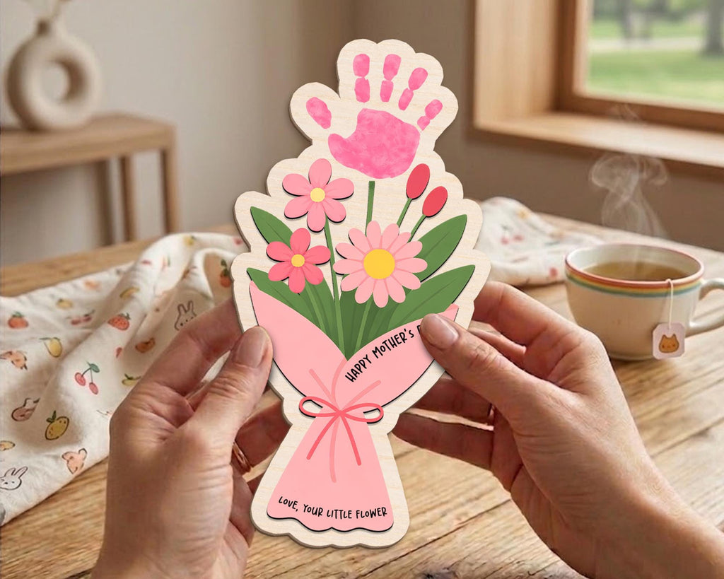 Personalized Mother’s Day Handprint Flower Sign, DIY First Mother's Day Handprint Sign, New Mom Mothers Day Gifts From Kids, Gift for Mom