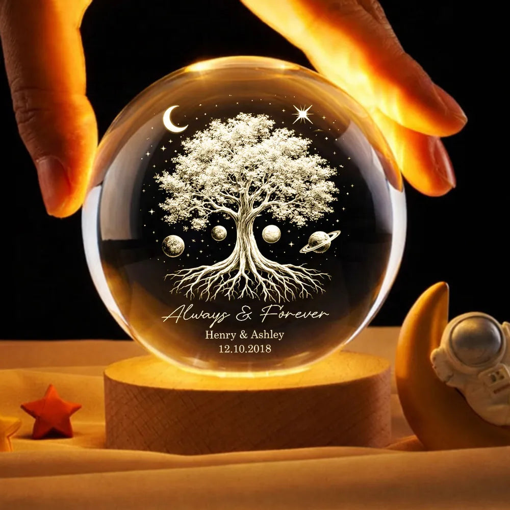 One Life One Love Couple Tree of Life - Personalized Crystal Ball LED, Valentines Day Wedding Anniversary Gift For Couple