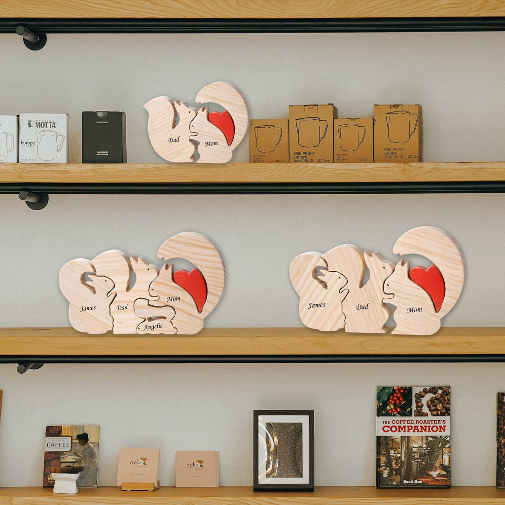 Wooden Animal Family Puzzle, 2-8 Squirrels Family Jigsaw Decor, Wedding Anniversary Gifts for Mom Dad Friend Couples Animal Family Decor