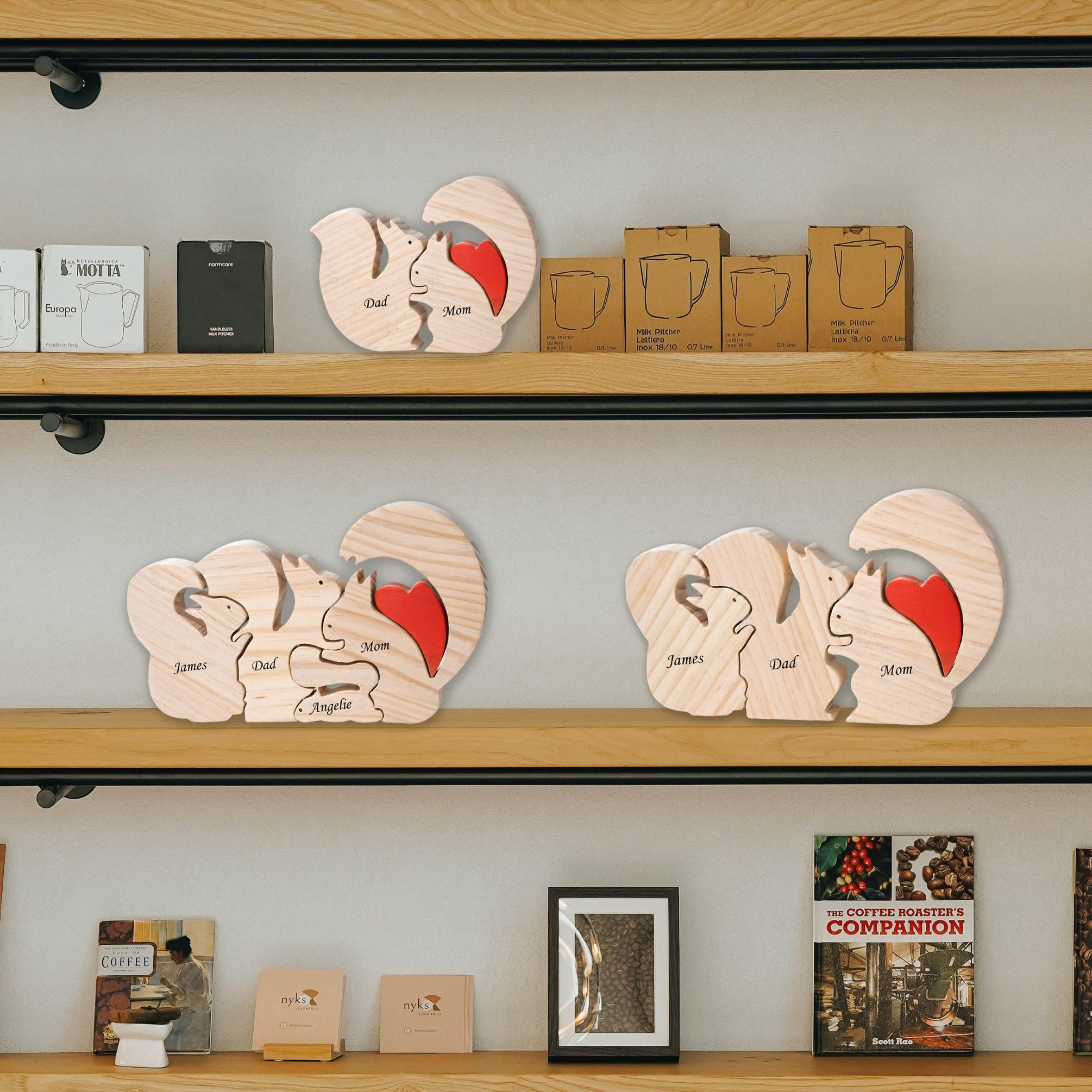 Wooden Animal Family Puzzle, 2-8 Squirrels Family Jigsaw Decor, Wedding Anniversary Gifts for Mom Dad Friend Couples Animal Family Decor