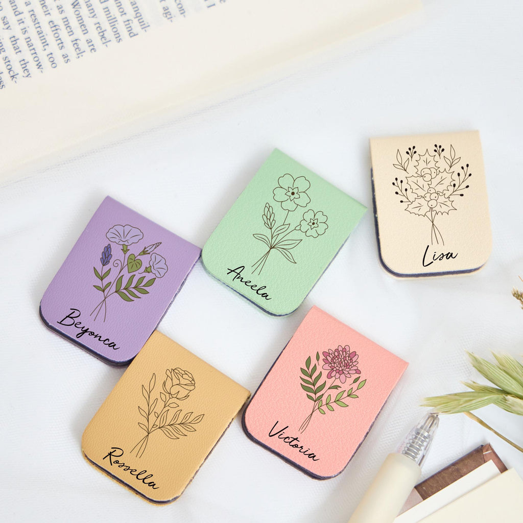 Personalized Leather Bookmark,custom Birth Month Flower With Name for Book Lovers,ideal Bookmark Gifts for Her,bridesmaid Gift,wedding Gift