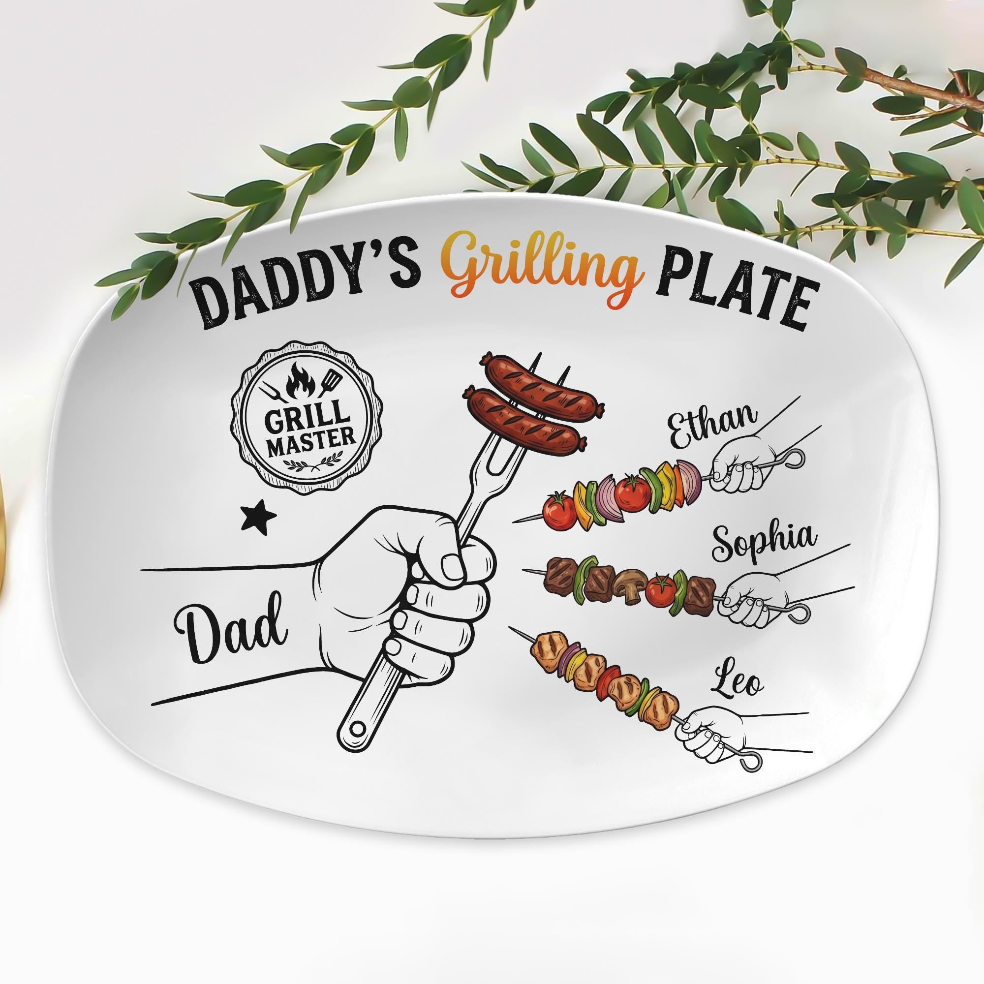 Personalized BBQ Dad Platter Daddy Grilling Plate, Personalized Father's Day Gift for Husband, Grandpa BBQ Platter, Cooking Dish for Him Serving Tray