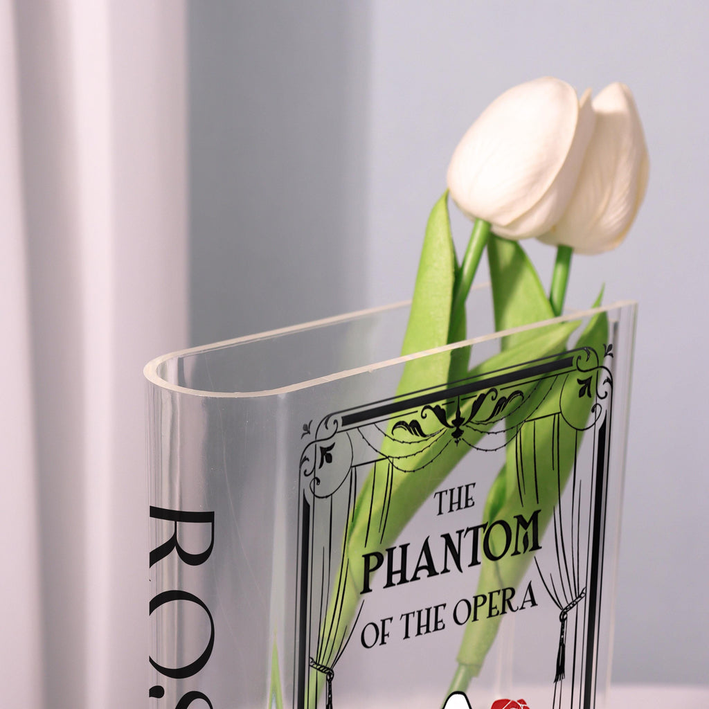 Phantom of the Opera Acrylic Book Vase, Theater Mask Book Vase, Line-art Book Shaped Vase, Musical Theater Decor, Custom Gift for Book Lover