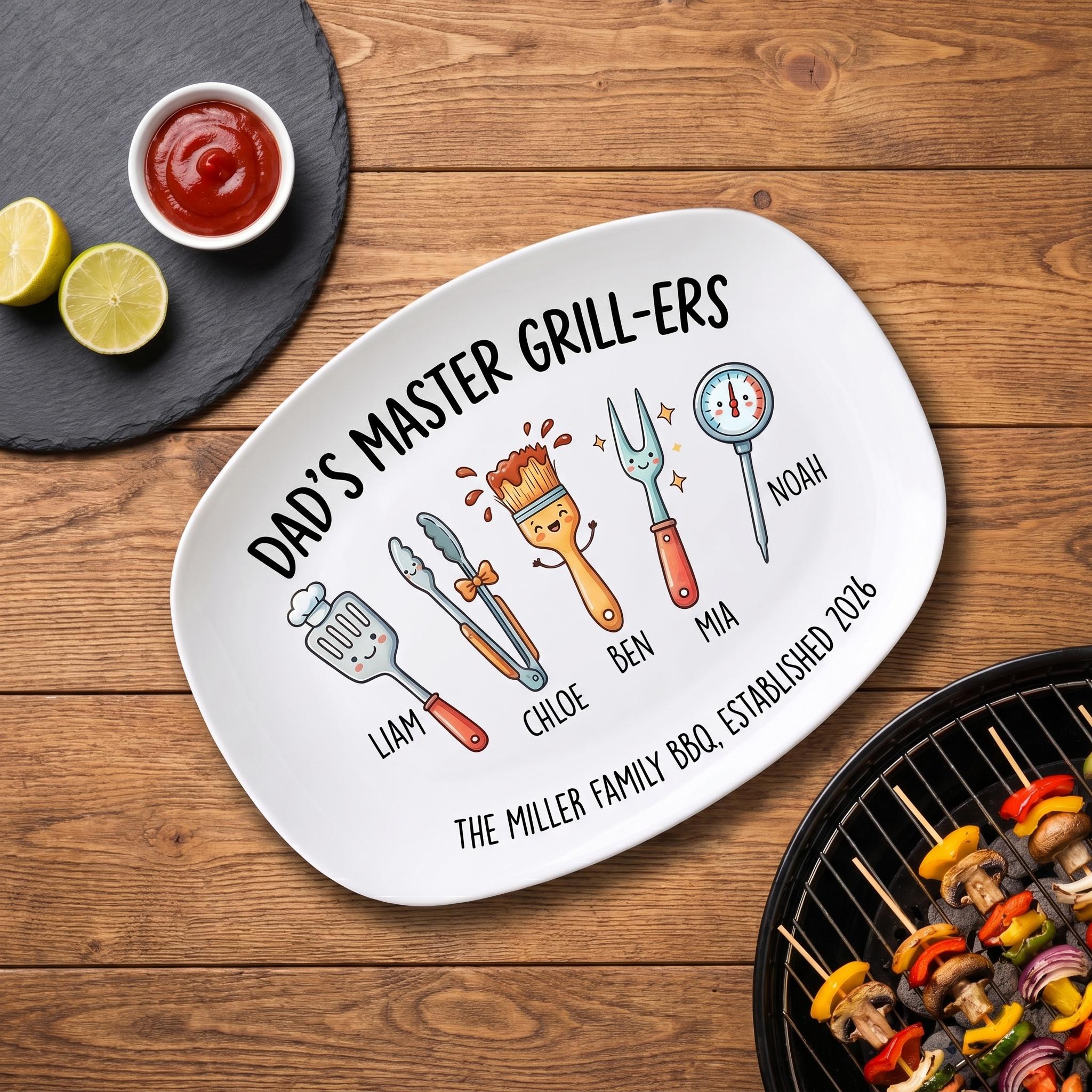 Dad’s Grilling Plate,father’s Day Gift From Kids,personalized Grilling Plate,custom Grilling Plate Gift Kids Names,bbq Gift for Dad F1080