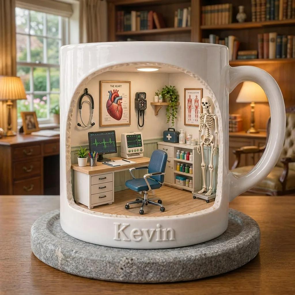 Personalized Doctor Mug Gift, Custom Name Medical Office Coffee Cup, Gift for Doctor Him Her, Anatomy Clinic Design Mug