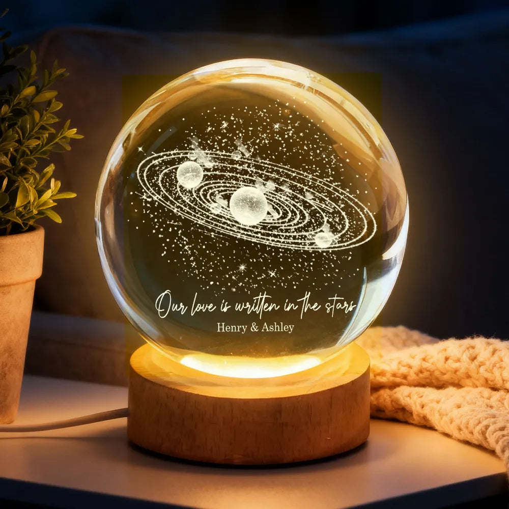 Our Love is Written in the Stars Universe Solar System, Custom Moon Phase LED Lamp, Valentine Gift for Couple, Wedding Anniversary Gift