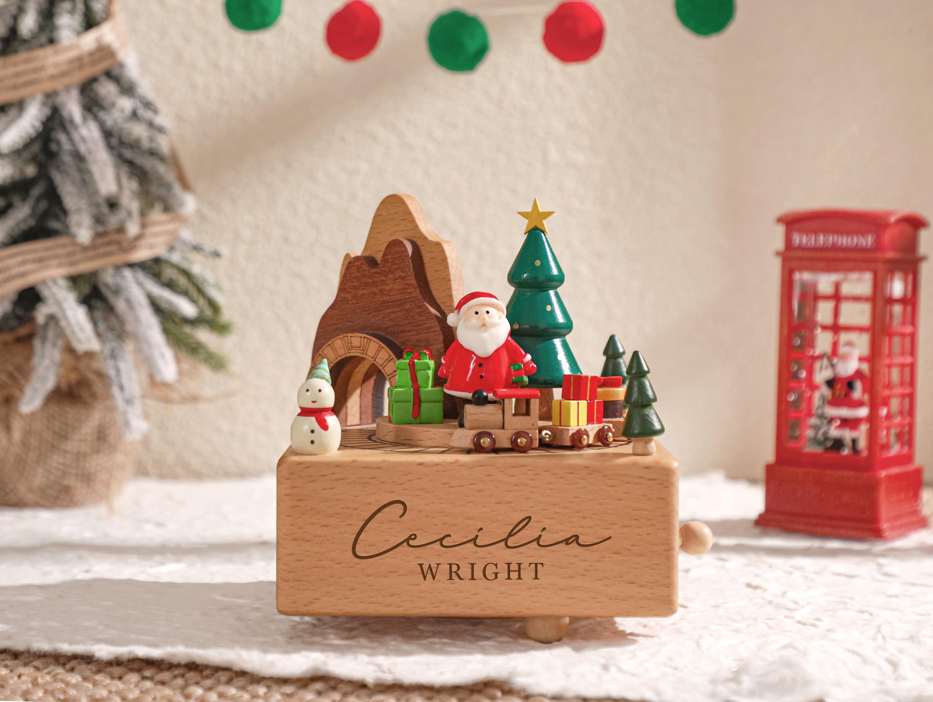 Christmas Personalised Wooden Music Box, Custom Wooden Handmade Music Box, Engraved Baby Name Music Box, Christmas Gifts for Kids