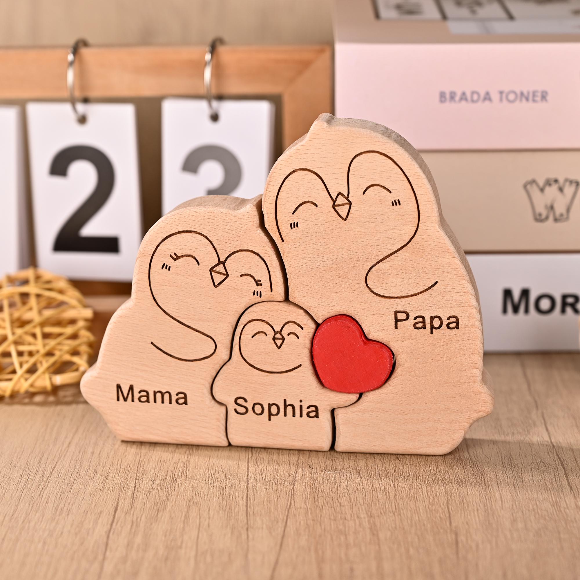 Penguin Family Jigsaw Decor, Wooden Penguin Family Puzzle, Pregnancy Statue, Birthday Anniversary Gift for Mums, Christmas Gift for 4