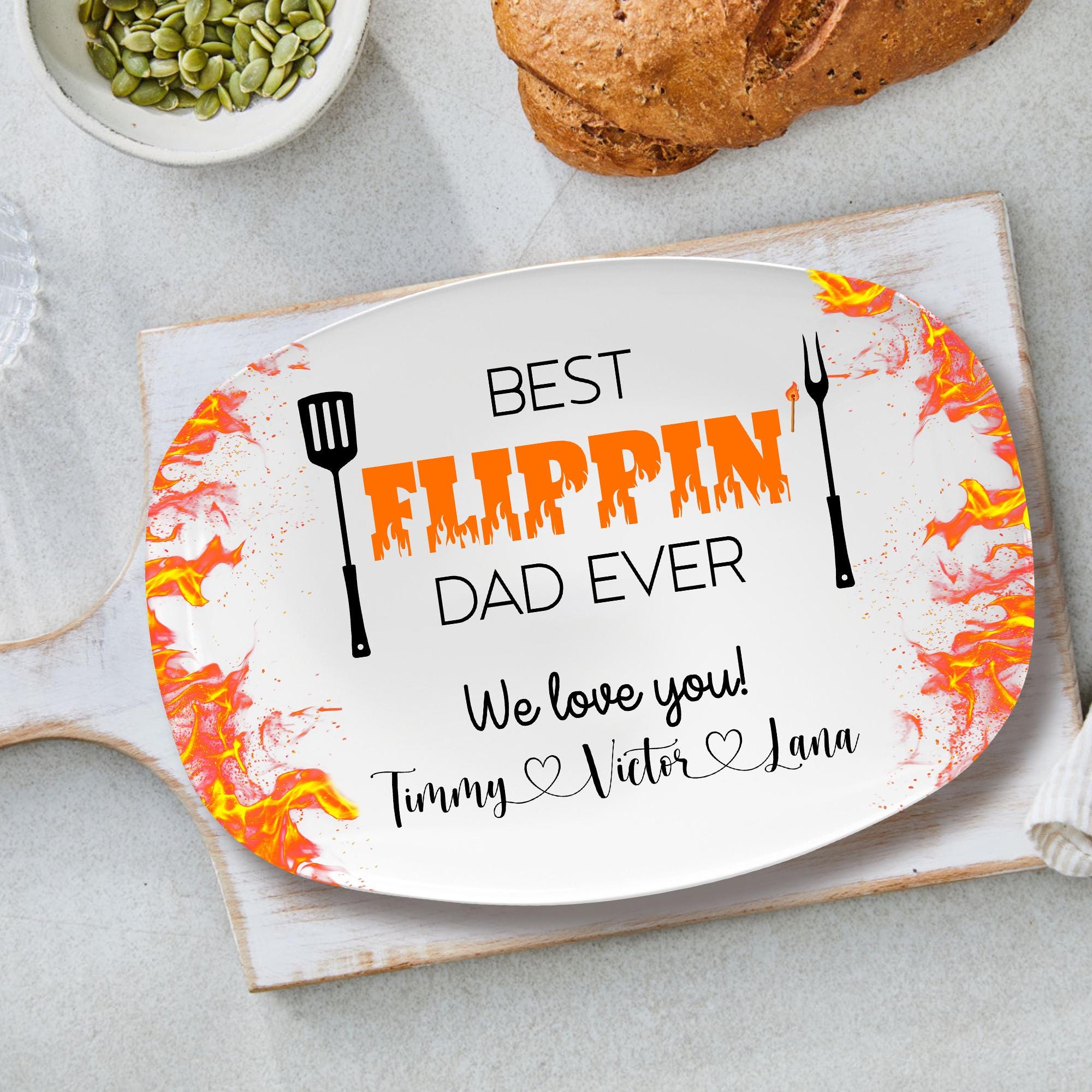 Personalized Grilling Platter for Dad, Personalized Best Flippin' Dad Ever Grill Plate Gift, Father's Day Gift, Dad Gift From Kids