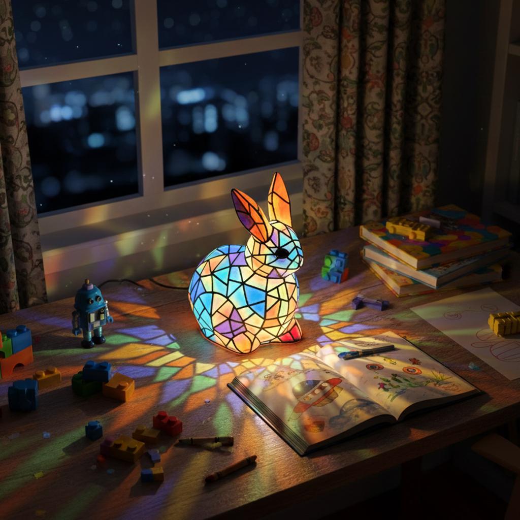 Cute Rabbit-Shaped Night Light – Mosaic Table Lamp for Children's Room, Bedroom, and Nursery Décor, Perfect Gift for Pet Lovers