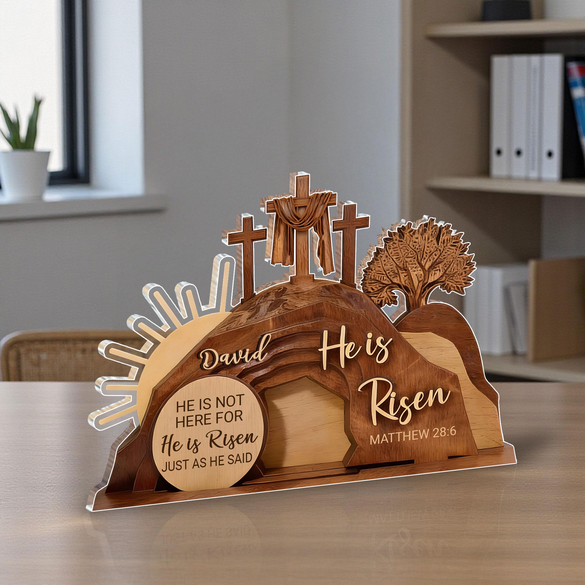 He is Risen Easter Wooden Block Decor, Empty Tomb Religious Tabletop Sign, Easter Faux Wooden - Acrylic Block, Empty Tomb Resurrection Scene, He is Risen Christian Decor, Meaningful Church Gift for Appreciation