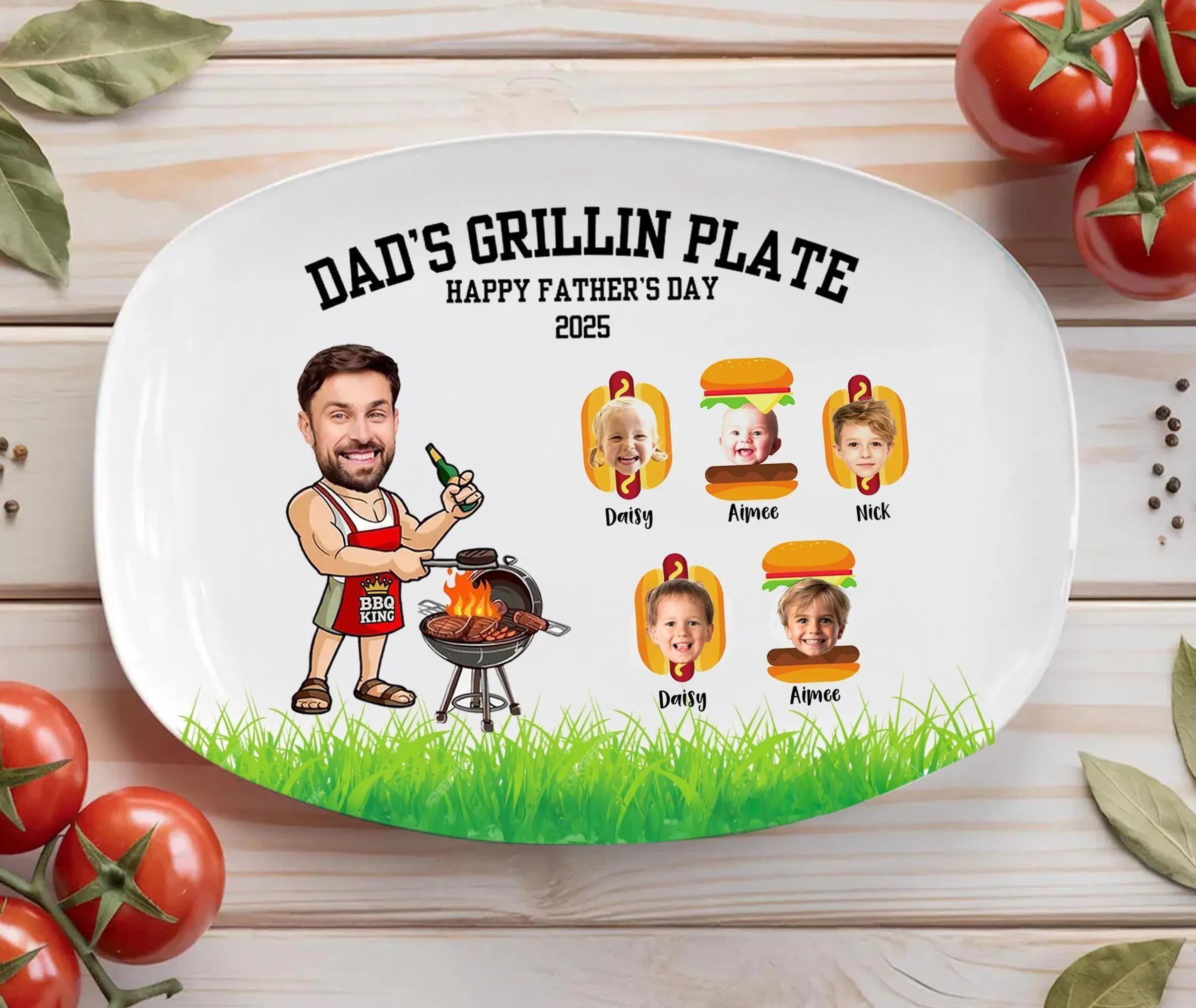 Custom Dad’s Grill Plate With Kids Names & Face, Custom Daddy’s Grilling Plate, BBQ Plate for Dad, Dad Gift From Kids, Father's Day Gifts