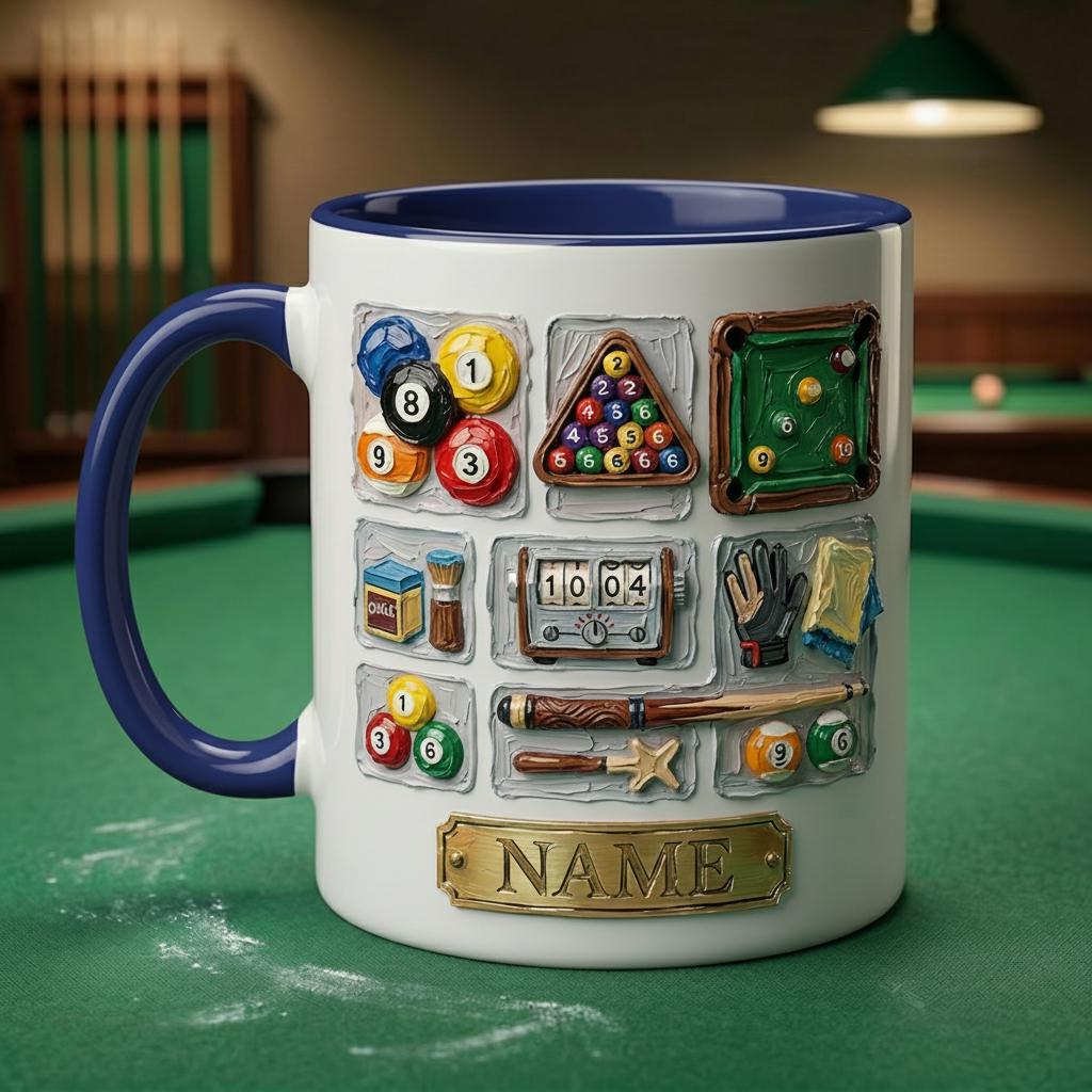 3D Billiard Mug, Vintage Pool Player Gift, Artistic Oil Painting Coffee Cup, Pool Hall Decor Mug, Billiards Lover Gift