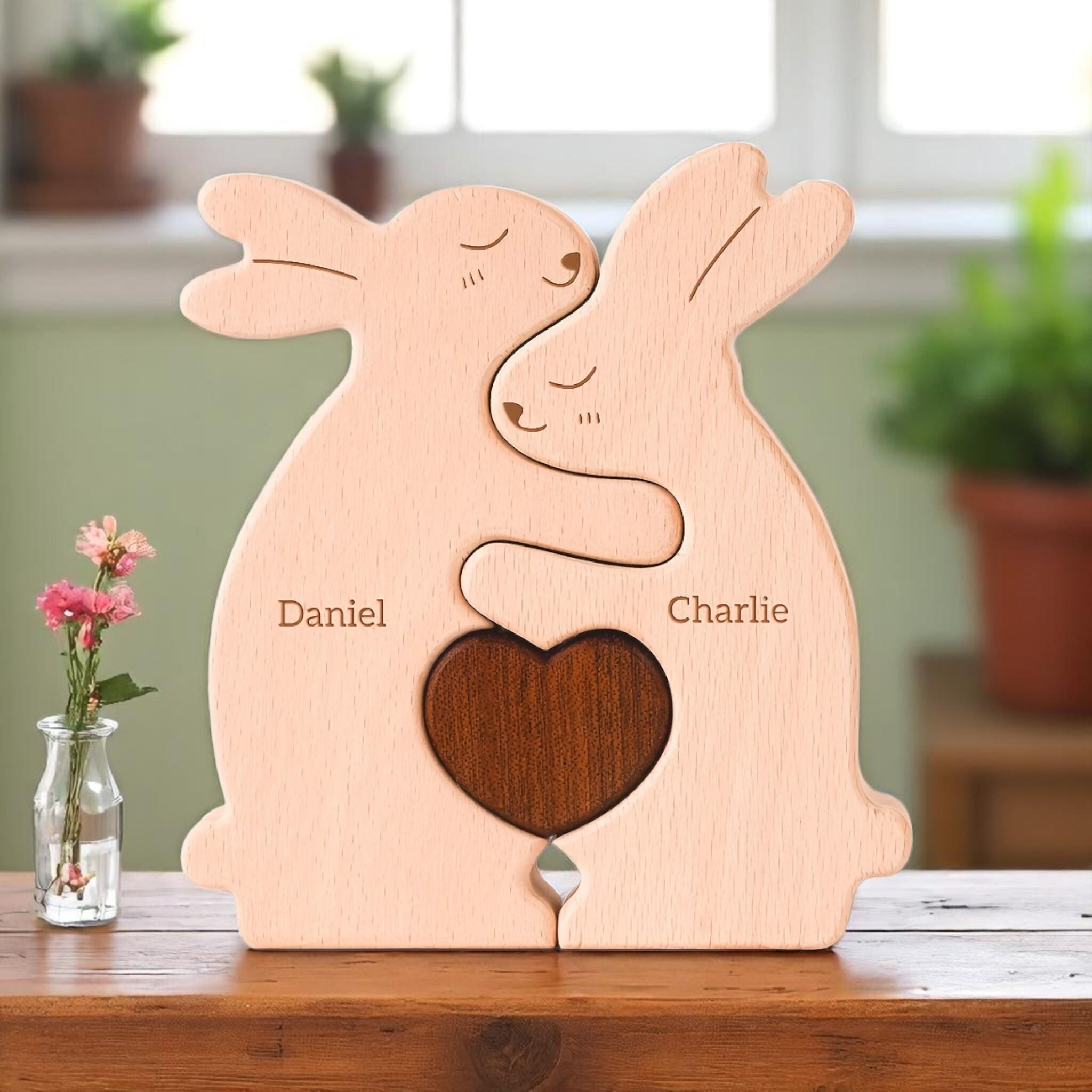 Personalised Wooden Bunny Family Keepsake _ Engraved Rabbit Figurines _ Baby Shower Gift, New Mum Present, Family Christmas Home Decor