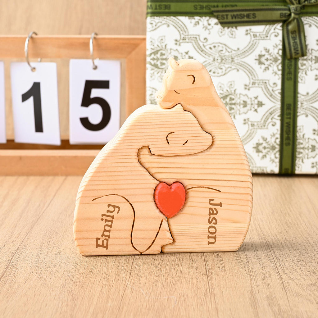 Personalized Wooden Bear Family Puzzle, Bear Family Figurines, Engraved Mom and Baby Bear Puzzle, New Mom Gift, Baby Shower Gift, Dad Gifts