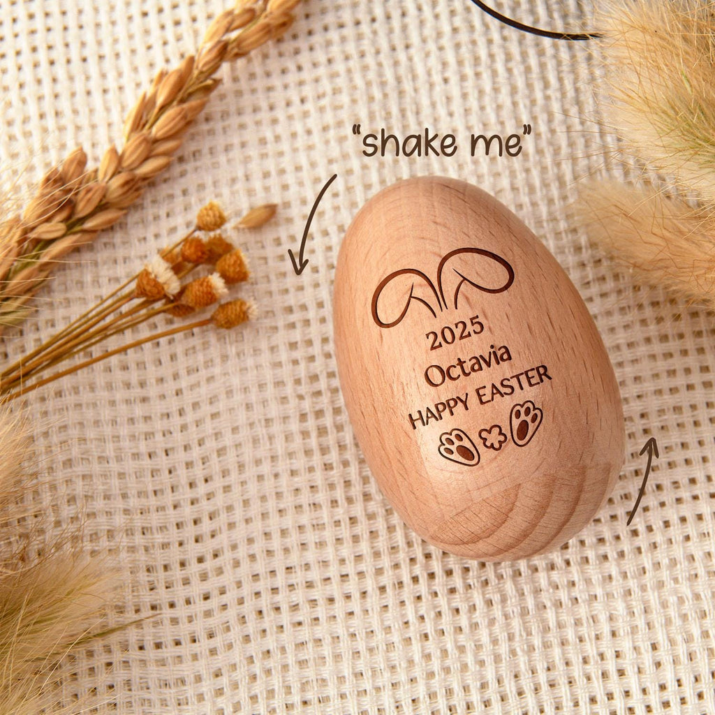 Personalized Wooden Musical Egg, Musical Wooden Easter Egg Shakers, Custom Easter Gift, Kids Musical Instrument, Baby First Easter
