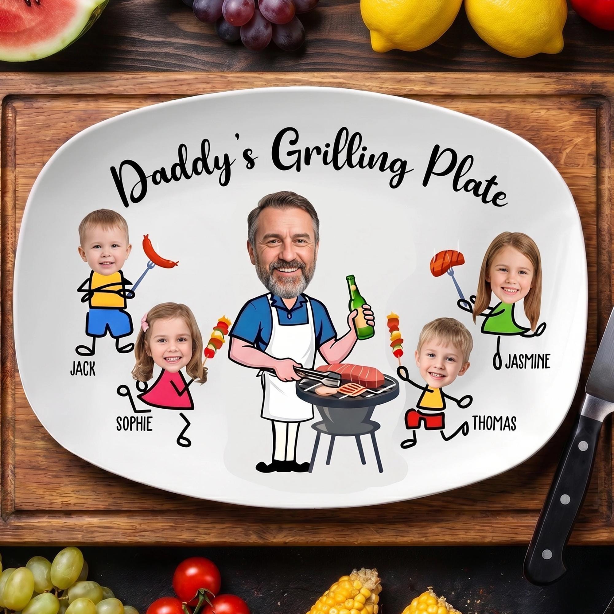 Personalized Daddy’s Grilling Plate, Custom Face Father’s Day Gift From Kids, Daddy’s Grilling Plate, Gift for Dad From Son Daughter