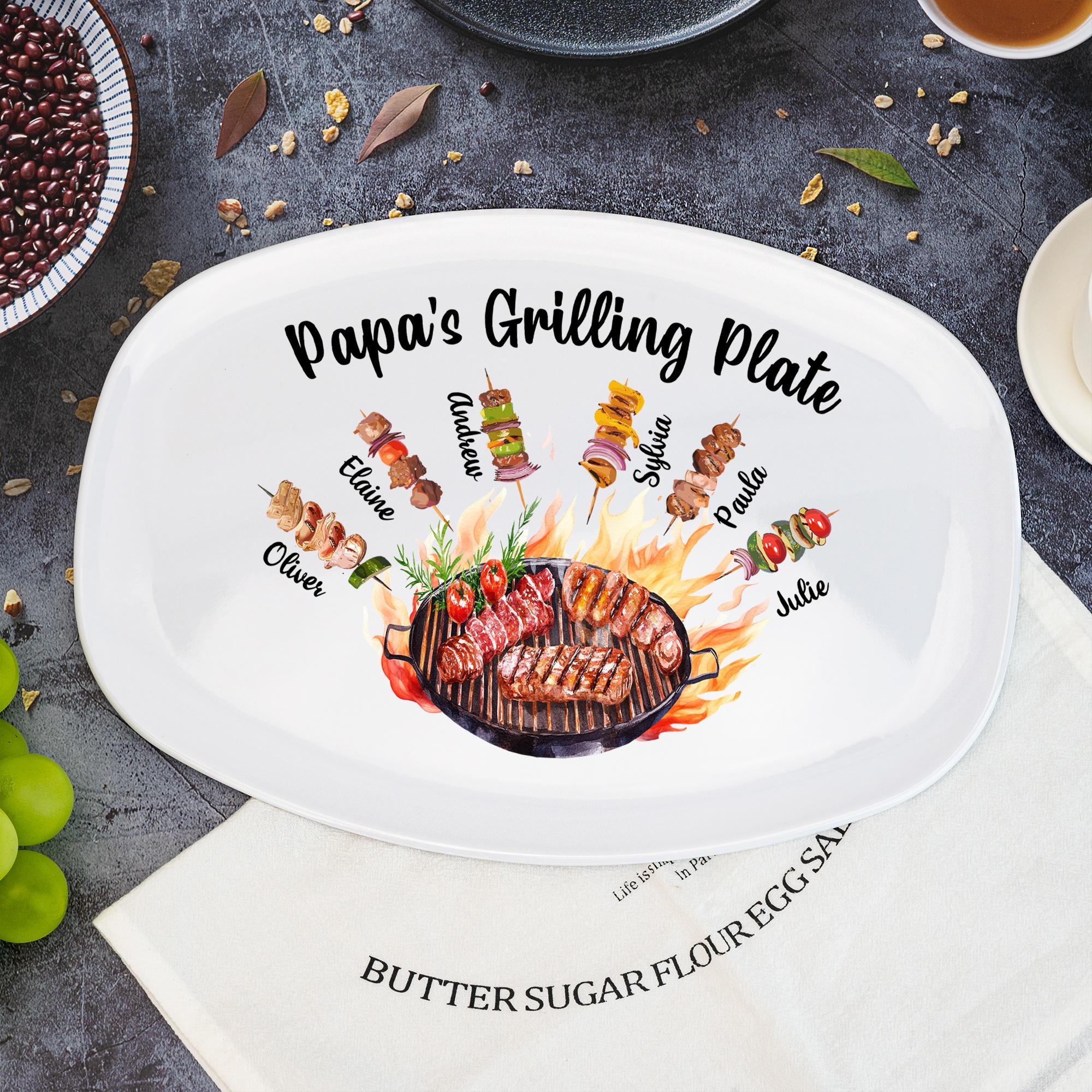 Personalized Daddy's Grilling Plate With Kids Names, Father’s Day Gifts, Custom BBQ Grilling, Grill Plate Gift From Kids, Gifts for Grandpa