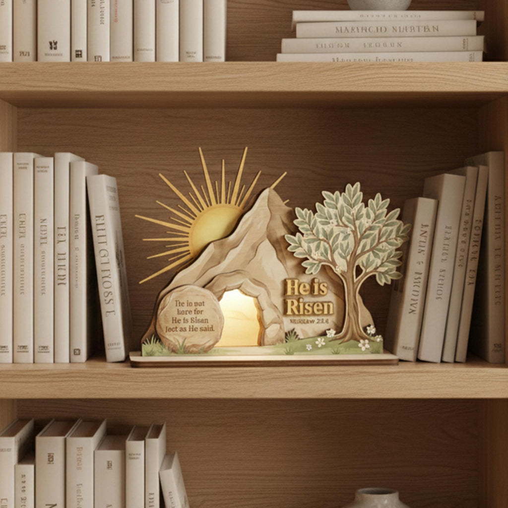 He is Risen Easter Wood Block, Christian Resurrection Decor, Bible Verse Table Centerpiece