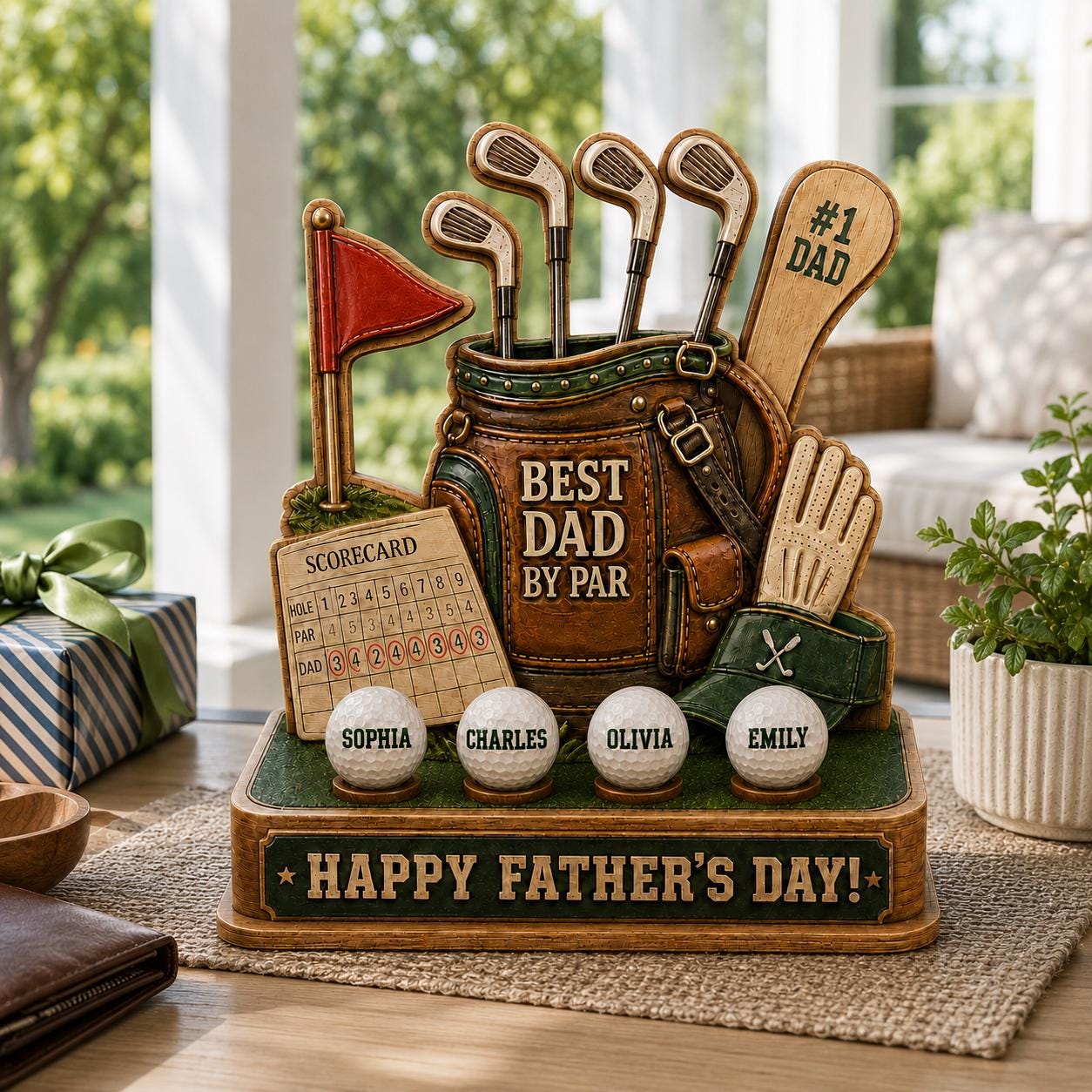 Personalized Golf Wooden Block, Dad by Par Decoration, Father's Day Gift