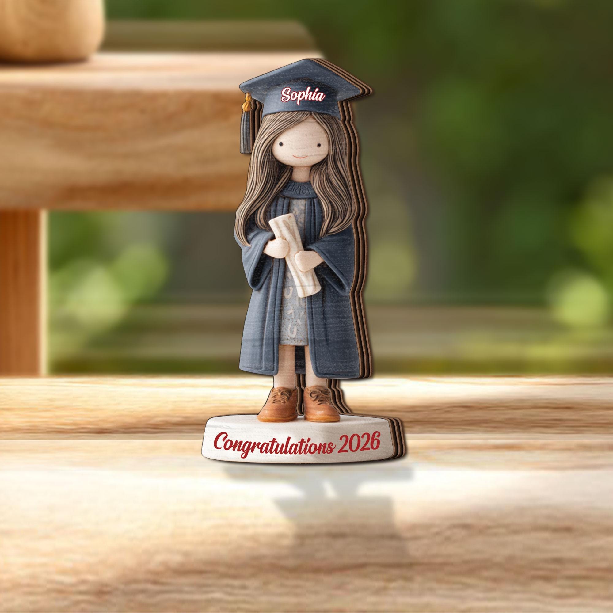 Custom Graduation Wooden Block for Daughter, Personalized Name Class of 2026 Keepsake, Graduate Girl Gift