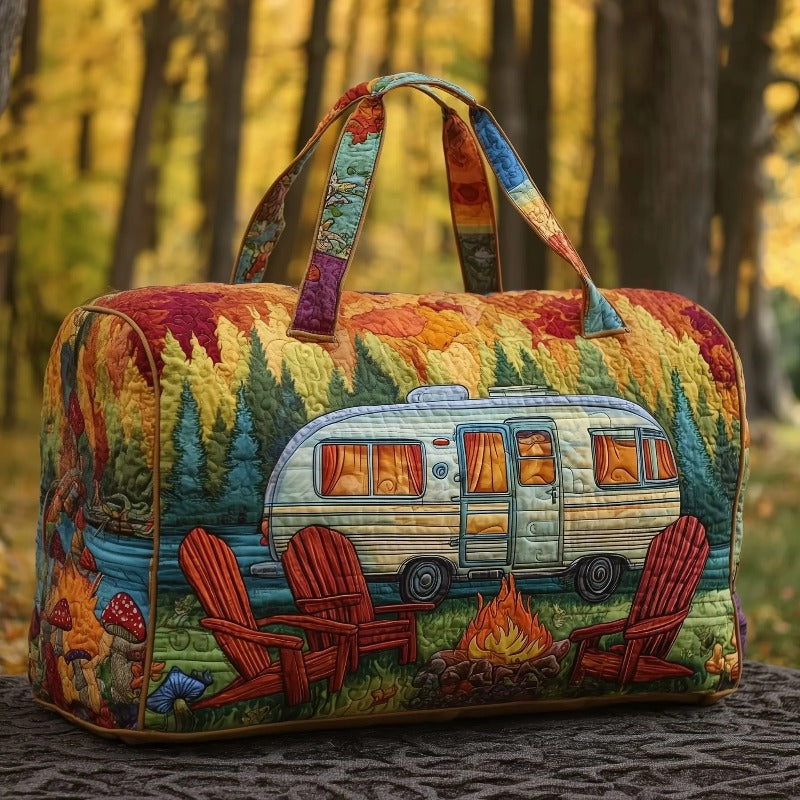 Unisex Bohemian Quilted Print Duffel Bag, Teacher Travel Weekender Bag, Flat Printed Design, Personalized Name Overnight Bag