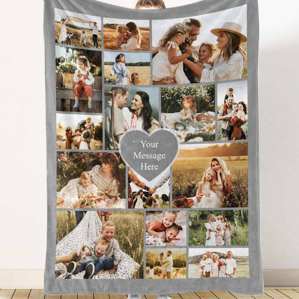 Custom Family Photo Blanket Collage With Text, Custom Picture Blanket, Personalized Family Photo Blanket,memorial